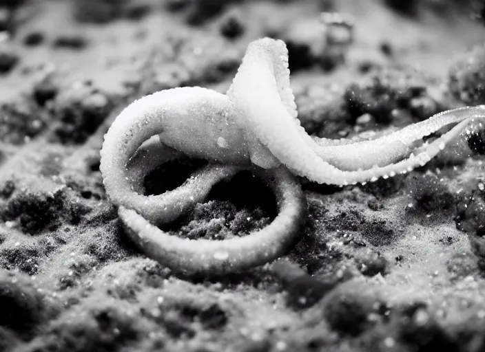 Image similar to underwater photo still of a squid with a donut on its head, 4 k, 8 5 mm, f 1 6