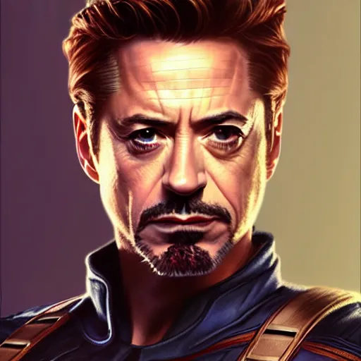 Image similar to handsome Robert Downey Jr as Captain America, western, closeup, D&D, fantasy, intricate, elegant, highly detailed, digital painting, artstation, concept art, matte, sharp focus, illustration, art by Artgerm and Greg Rutkowski and Alphonse Mucha