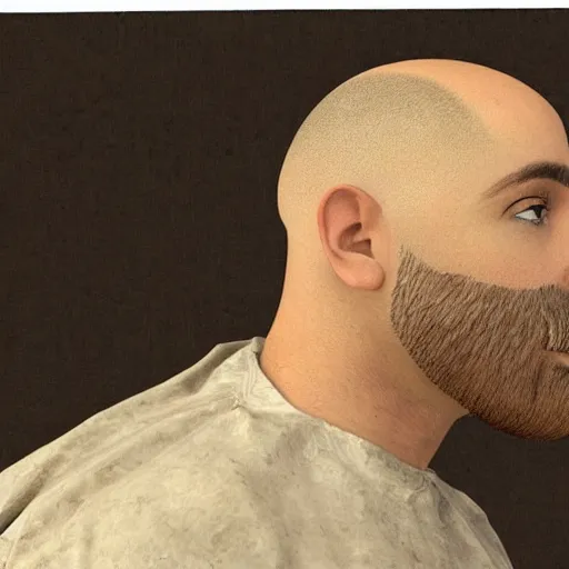 Image similar to A guy with a big moustache and a shaved head, 8k highly detailed face