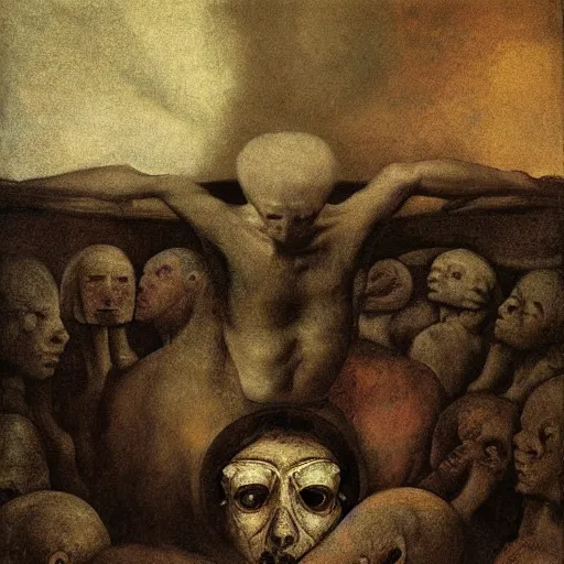 Prompt: the eyeless see all, by Odd Nerdrum, by Francisco Goya, by M.C. Escher, very detailed, colorful, beautiful, eerie, surreal, psychedelic