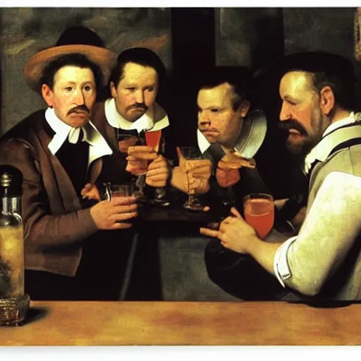 Image similar to people drinking at the bar by diego velazquez