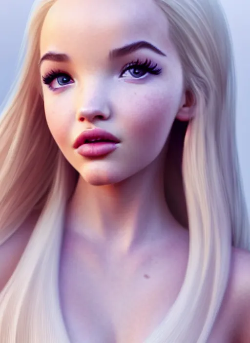 Image similar to a gorgeous female photo of a mix of dove cameron and madison beer, professionally retouched, soft lighting, wearing a feather dress, realistic, smooth face, perfect eyes, wide angle, sharp focus on eyes, 8 k high definition, insanely detailed, intricate, elegant, art by artgerm and wlop