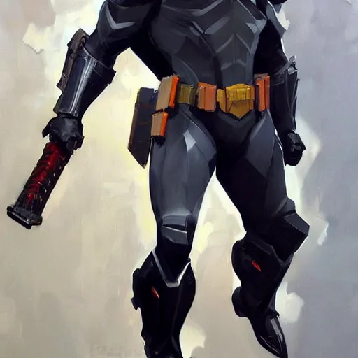 Image similar to greg manchess portrait painting of armored bruce wayne aka batman as overwatch character, medium shot, asymmetrical, profile picture, organic painting, sunny day, matte painting, bold shapes, hard edges, street art, trending on artstation, by huang guangjian and gil elvgren and sachin teng