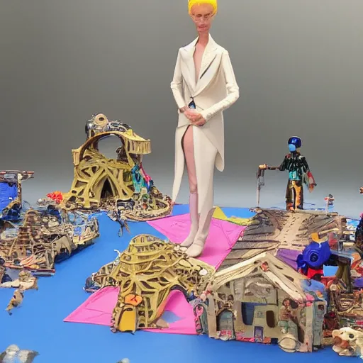 Image similar to tilda swinton at burning man, activity play centre, stop motion vinyl action figure, plastic, toy, malti klarwein style