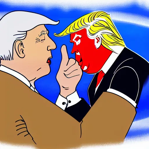 Image similar to Joe Biden kisses Donald Trump, anime, hd