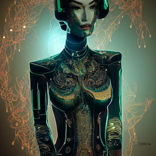 Prompt: the portrait of an elegant, sophisticated, fashionable ottomanpunk robotess idol, an ultrafine illustration of young half asian megan fox mix by kim jisu, intricate linework, neon wiring, fashion, porcelain skin, unreal engine 5 highly rendered, global illumination, radiant light, detailed and intricate environment, by rutkowski, artgerm, marvel comics