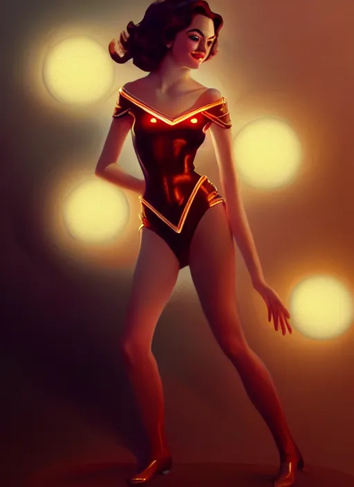 Image similar to portrait of 1 9 5 0 s darna, young emma stone, intricate, elegant, glowing lights, highly detailed, digital painting, artstation, glamor pose, concept art, smooth, sharp focus, illustration, art by wlop, mars ravelo and greg rutkowski