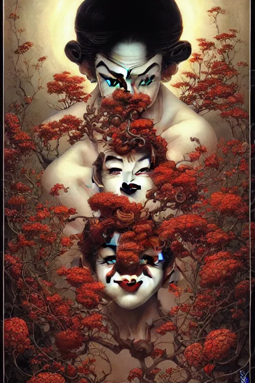 Image similar to 🤡, dynamic lighting, depth details, intricate, smooth, extremely highly detailed, by bambang nurdianshyah, garis edelweiss, roby dwi antono and ayami kojima, takato yamamoto, barclay shaw, karol bak, yukito kishiro, norman rockwell