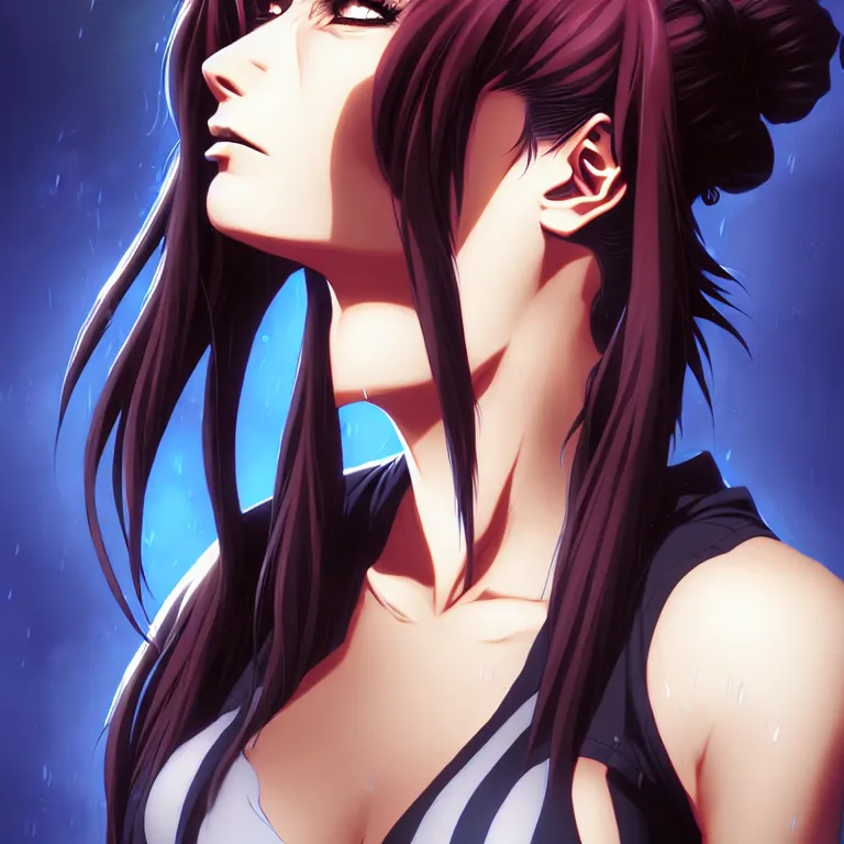 Image similar to a portrait of revy from black lagoon manga, symmetrical eyes, symmetrical face, art by lois van baarle and loish and ross tran and rossdraws and sam yang and samdoesarts and artgerm, digital art, highly detailed, intricate, sharp focus, trending on artstation hq, deviantart, unreal engine 5, 4 k uhd image