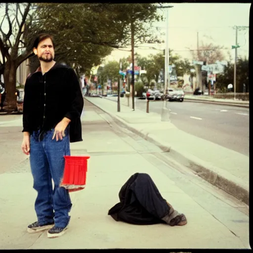 Image similar to Marco Rubio as a homeless man. CineStill