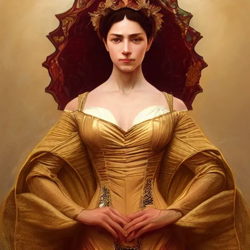 Image similar to portrait of queen, intricate, elegant, highly detailed, digital painting, artstation, concept art, smooth, sharp focus, illustration, art by artgerm and greg rutkowski and alphonse mucha and william - adolphe bouguereau