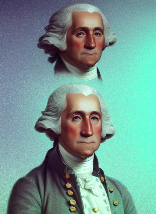 Image similar to glowwave portrait of george washington, au naturel, hyper detailed, digital art, trending in artstation, cinematic lighting, studio quality, smooth render, unreal engine 5 rendered, octane rendered, art style by klimt and nixeu and ian sprigger and wlop and krenz cushart.