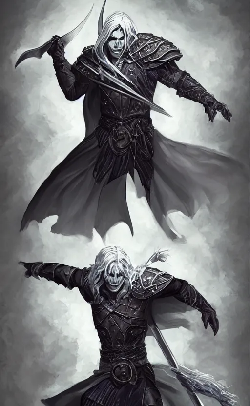 Prompt: Dungeons and dragons character art, drizzt do\'urden, wearing armor, trending on artstation