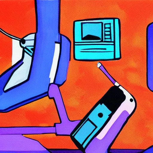 Prompt: bright coloured painting of technological innovations