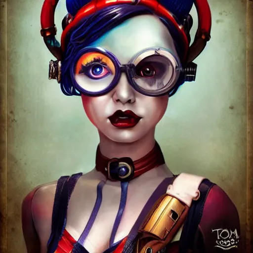 Prompt: lofi bioshock steampunk portrait of harley quinn cosplay, Pixar style, by Tristan Eaton Stanley Artgerm and Tom Bagshaw.