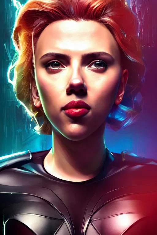 Image similar to portrait of scarlett johansson as batman. intricate abstract. intricate artwork. by tooth wu, wlop, beeple, dan mumford. octane render, trending on artstation, greg rutkowski very coherent symmetrical artwork. cinematic, hyper realism, high detail, octane render, 8 k