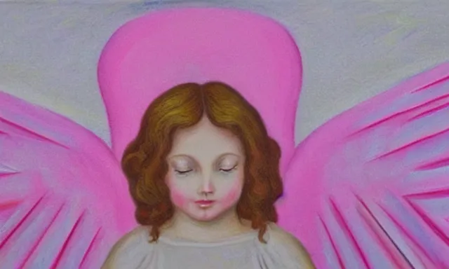 Prompt: Portrait of a beautiful angel in a pink portal