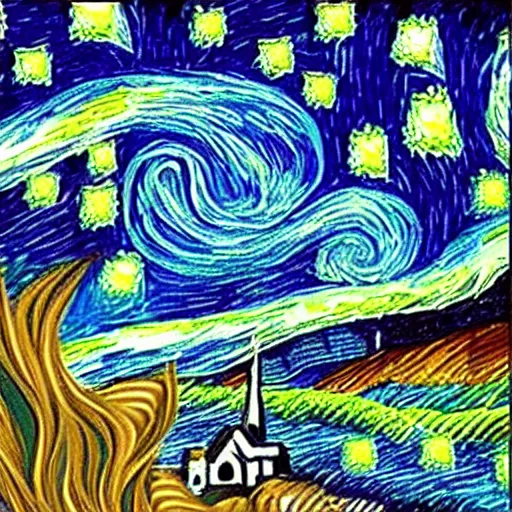 Image similar to starry night but as a badly edited image in photoshop