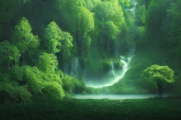 Prompt: a beautiful painting of a vast serene landscape with trees and rivers in the matrix, green matrix code, detailed, deep focus, movie still, dramatic lighting, ray tracing, by michal karcz and ryoji ikeda