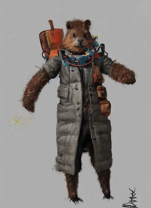 Image similar to detailed full body concept art illustration oil painting of an anthropomorphic capybara office manager in full intricate clothing, biomutant, dystopian, ultra detailed, digital art, octane render