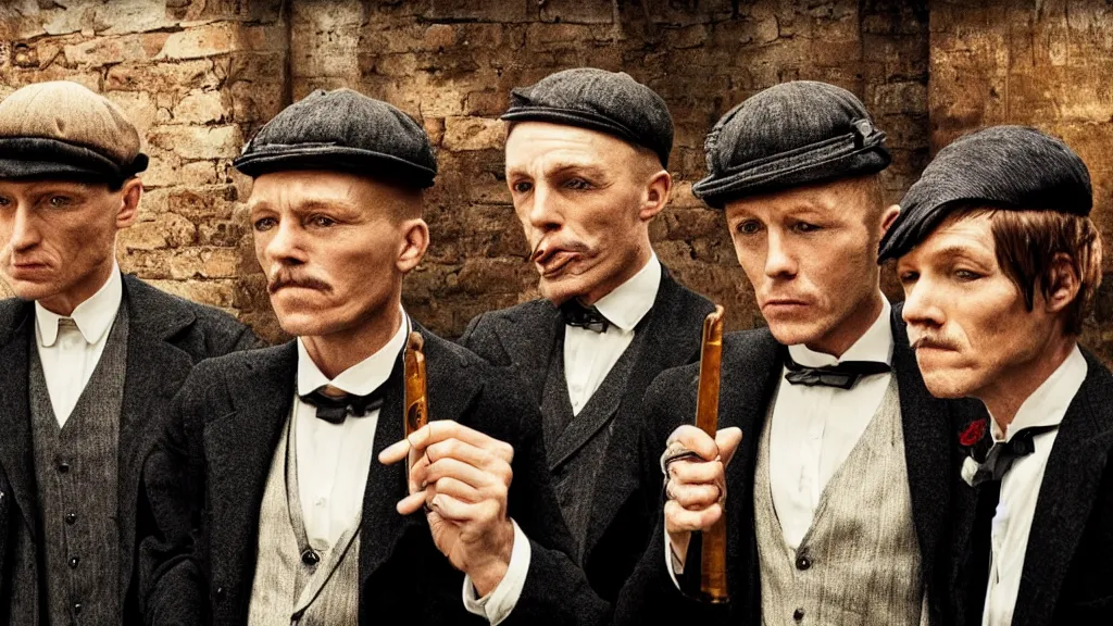 Image similar to the peaky blinders made of peanuts