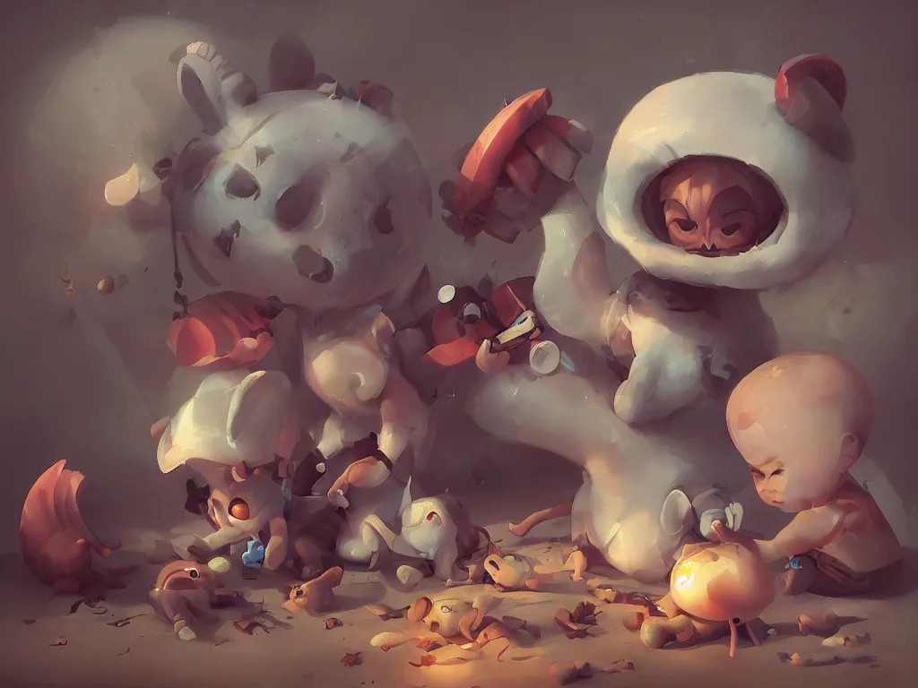 Image similar to funny little cute toy playing, alejandro burdisio, artstation