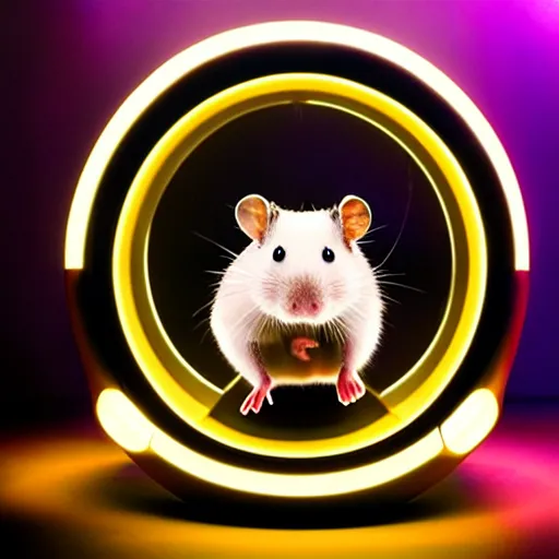 Image similar to uhd robotic hamster running in a hamster wheel. photo by annie leibowitz