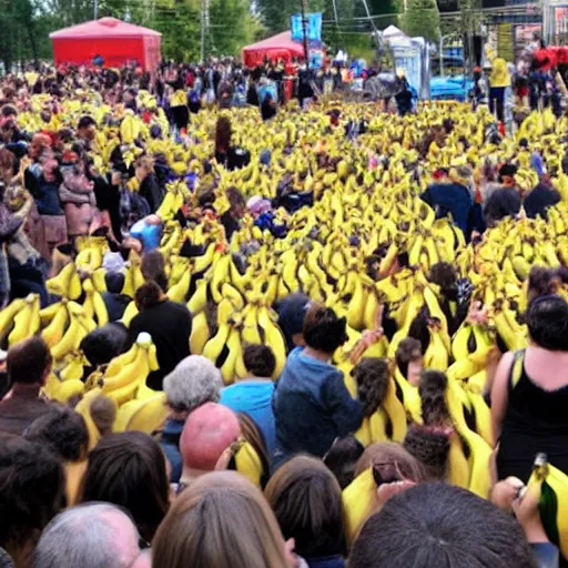Image similar to a crowd of bananas worshipping a giant human