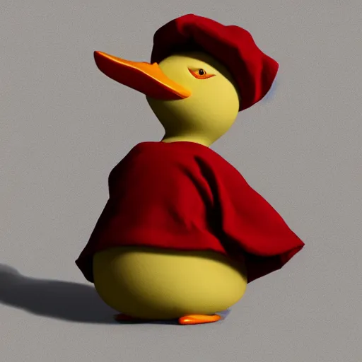 Image similar to cute duck, wearing cultist red robe, doing witchcraft, expressive oil painting, digital art, octane render