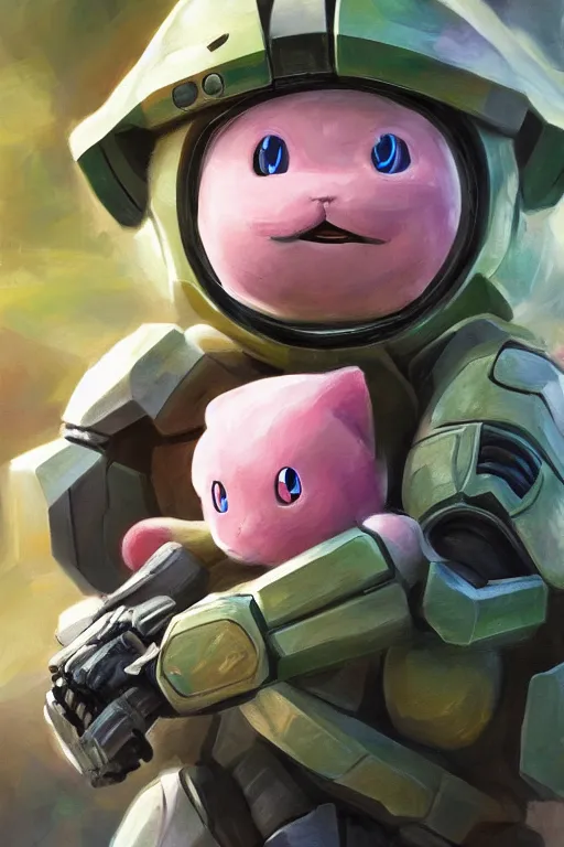 Image similar to jigglypuff playing as master chief, oil on canvas, intricate, portrait, 8 k highly professionally detailed, hdr, cgsociety