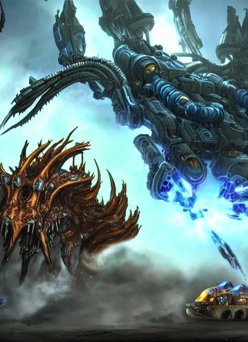 Image similar to starcraft 2 hydralisk attacking a tank, cinematic, stunning, highly detailed, hard focus