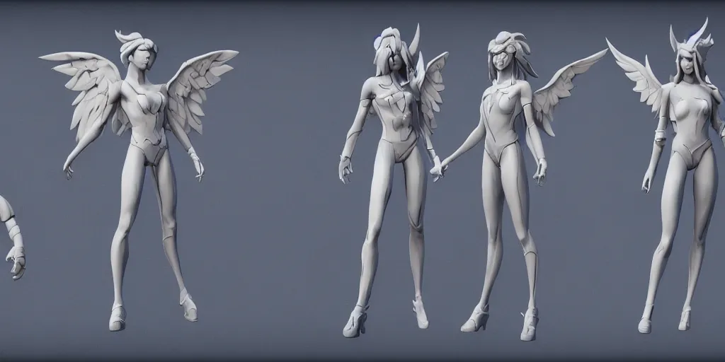 Image similar to full-body character sheet of angel and heaven for the video game ‘fortnite’ by Epic Games, 3d render, octane render, 4K, volumetric, trending on art station