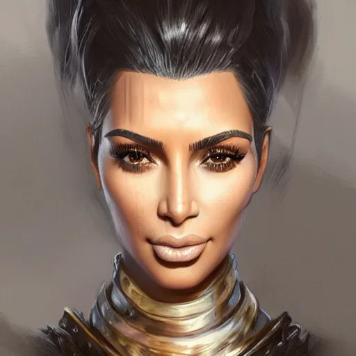 Image similar to kim kardashian, d & d, fantasy, portrait, highly detailed, digital painting, trending on artstation, concept art, sharp focus, illustration, art by artgerm and greg rutkowski and magali villeneuve