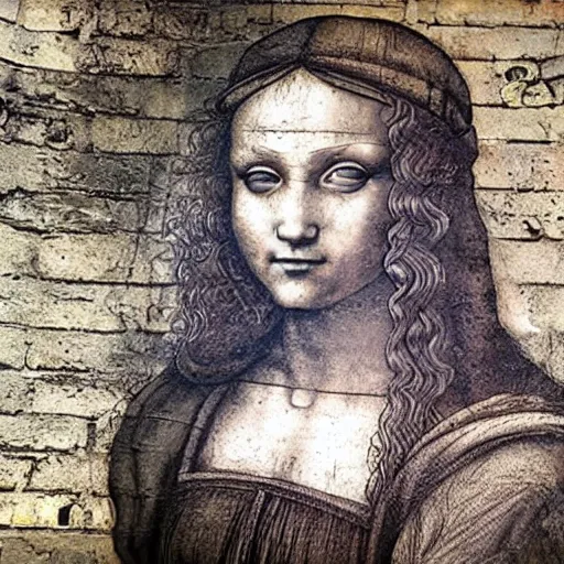 Prompt: street art, a beautiful graffiti by leonardo da vinci