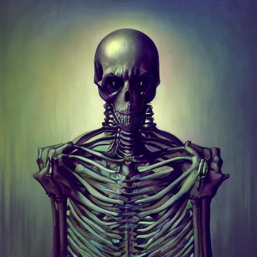 Image similar to A portrait of Graffiti Skeleton by Zdzisław Beksiński and Ilya Repin,In style of Futurism.digital art, illustration,hyper detailed,smooth, sharp focus,trending on artstation,oil on the canvas,4k