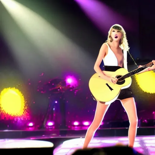 Prompt: Taylor Swift performing on stage, Martian background