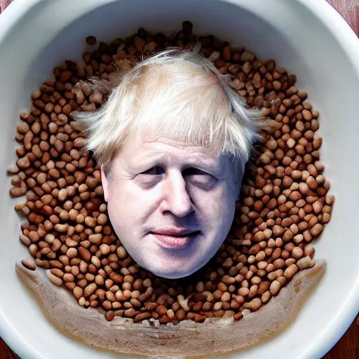 Image similar to boris johnson in a bathtub full of beans, sharp focus, hyper realistic, sony 5 0 mm lens