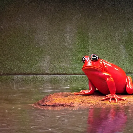 Image similar to a giant red frog as big as a building