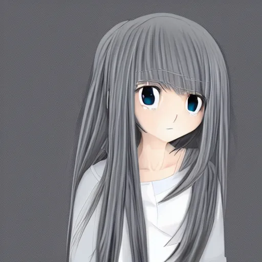 Image similar to shy anime girl with long gray hair