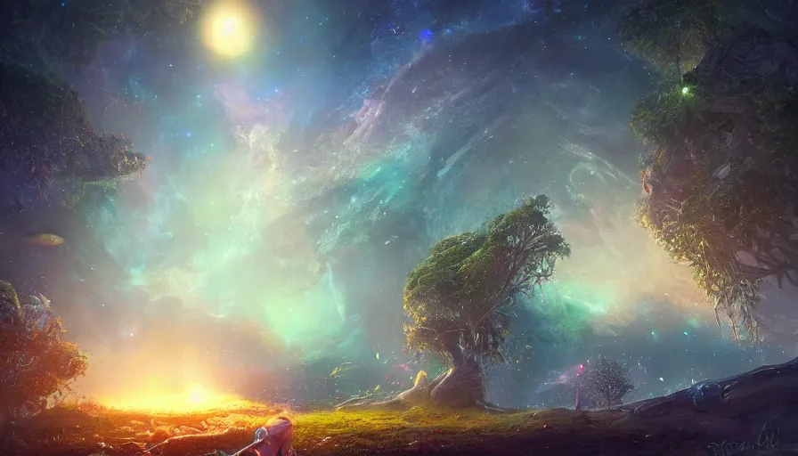 Image similar to the garden at the end of the universe, trippy, jessica rossier, art station