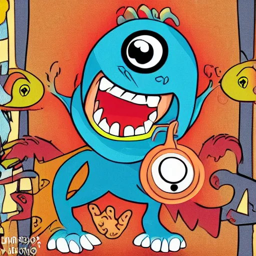 Prompt: a happy cartoon monster