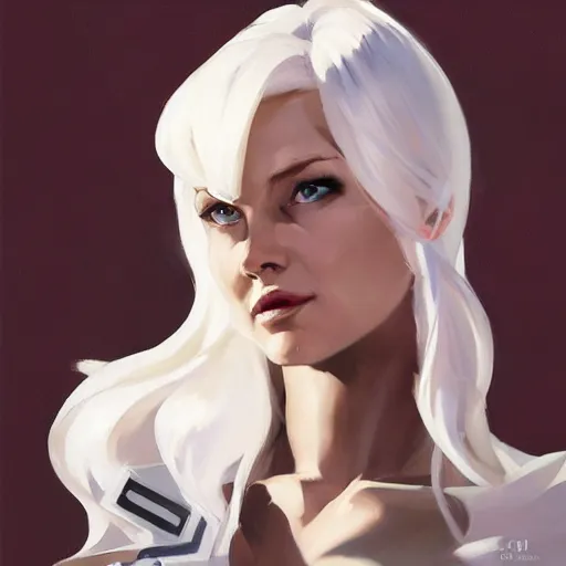 Image similar to Greg Manchess portrait painting of Emma Frost as Overwatch character, medium shot, asymmetrical, profile picture, Organic Painting, sunny day, Matte Painting, bold shapes, hard edges, street art, trending on artstation, by Huang Guangjian and Gil Elvgren and Sachin Teng