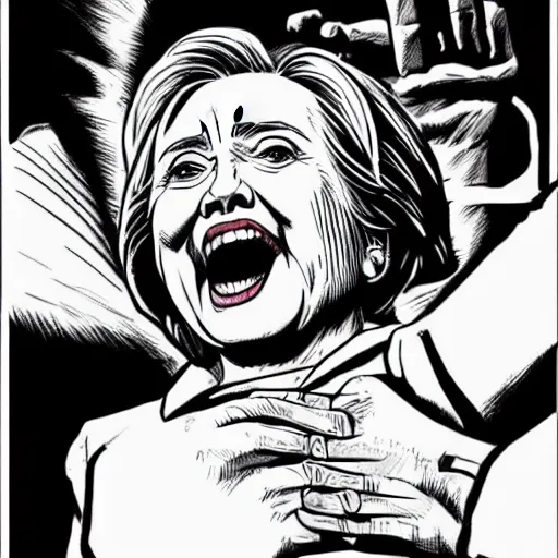 Prompt: Hillary Clinton in Jail, crying. illustration concept art in the style of Arthur Adams