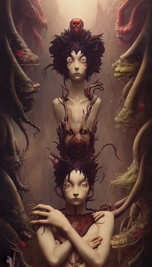 Image similar to exquisite imaginative imposing weird creature movie poster art humanoid anime movie art by : : james jean weta studio tom bagshaw frank frazetta studio ghibli