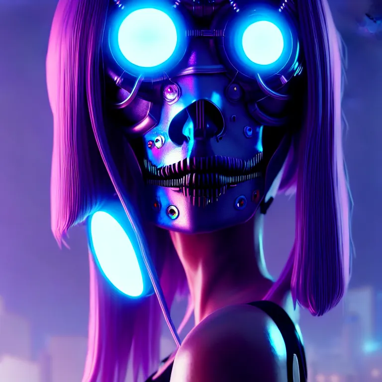 Image similar to futuristic cyberpunk princess in skull mask symmetrical artwork by Tooth Wu and wlop and beeple. octane render, trending on artstation, greg rutkowski very coherent symmetrical artwork. cinematic, hyper realism, high detail, octane render, 8k