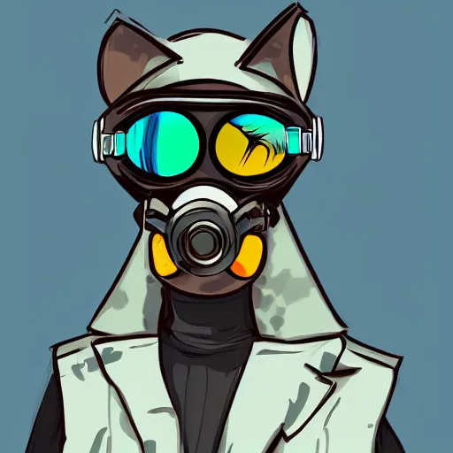 Image similar to anthropomorphic Raccon dressed in a cyberpunk outfit with goggles on the head, digital art