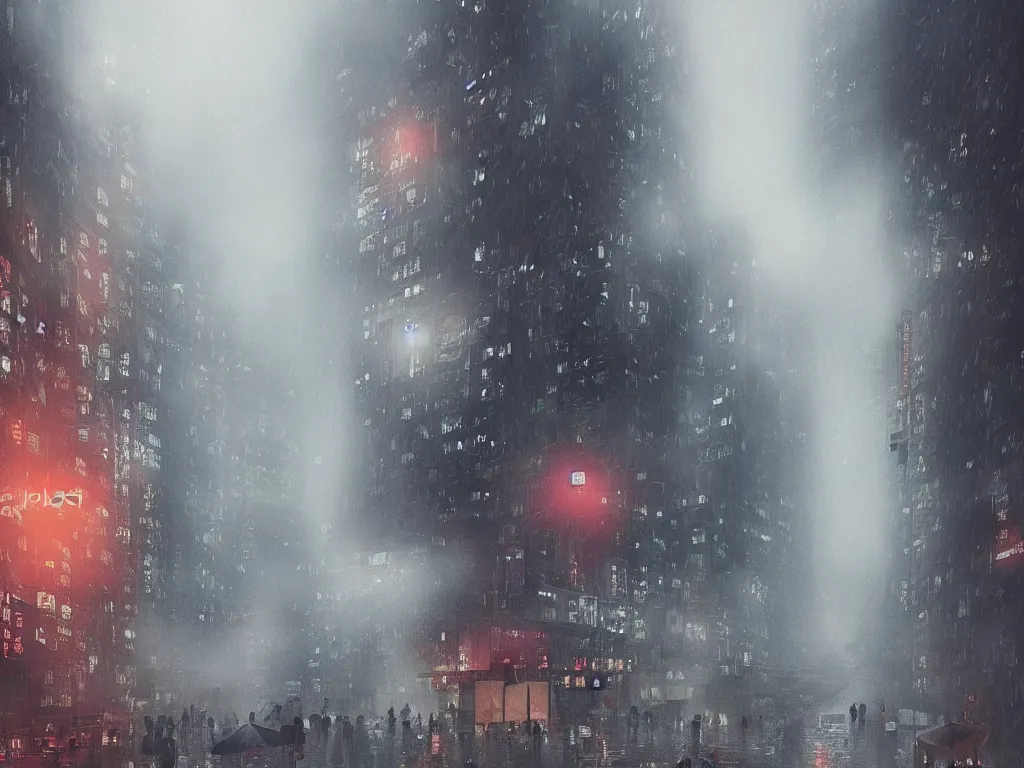 Prompt: beautiful illustration of hong kong in the rain and fog, trending on pixiv, artstation