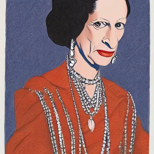 Prompt: pencil illustration of Diana vreeland highly detailed, cinematic,