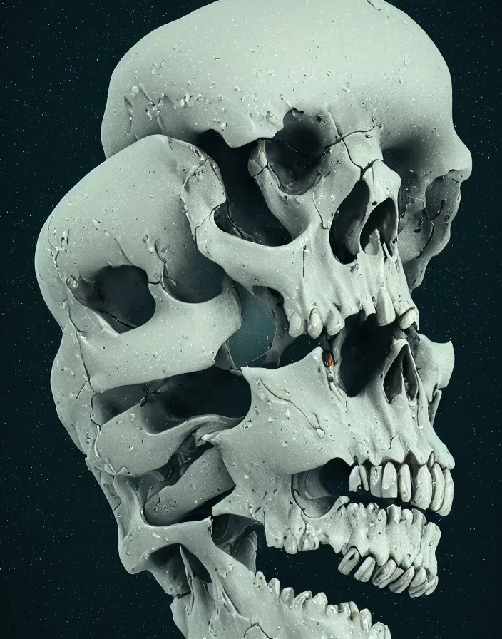 Prompt: portrait of a melting skull. intricate abstract. intricate artwork. by Tooth Wu, wlop, beeple, dan mumford. octane render, trending on artstation, greg rutkowski, retrofuturism, very coherent symmetrical artwork. cinematic, hyper realism, high detail, octane render, 8k, depth of field, bokeh. neon accents