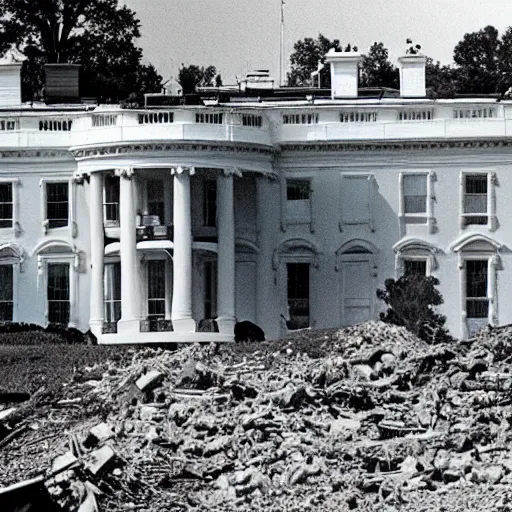 Image similar to a demolished and ruined white house